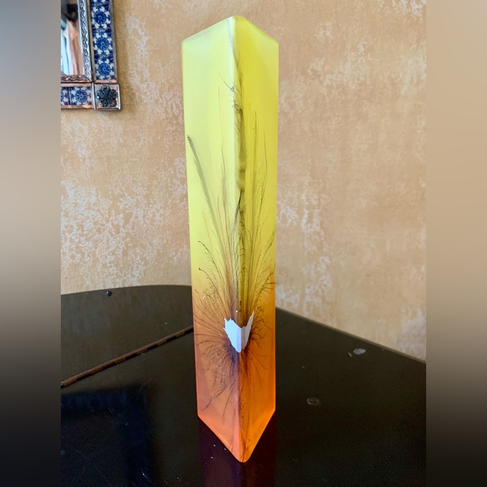 Womar Glass Abstract Amberina Sunset Satin Frost Vase Rare HandPaint Web Feather